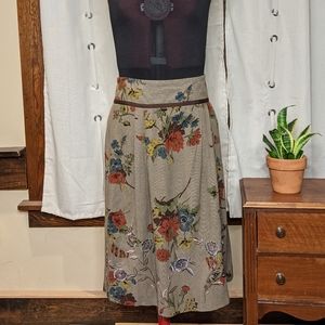 CAbi earth tone floral embroidered midi skirt 10